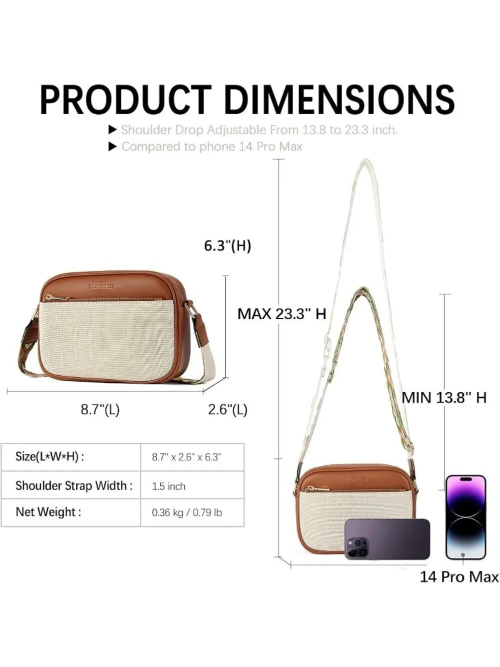 Women's Brown Leather Crossbody Purses Shoulder Handbags with Wide Strap